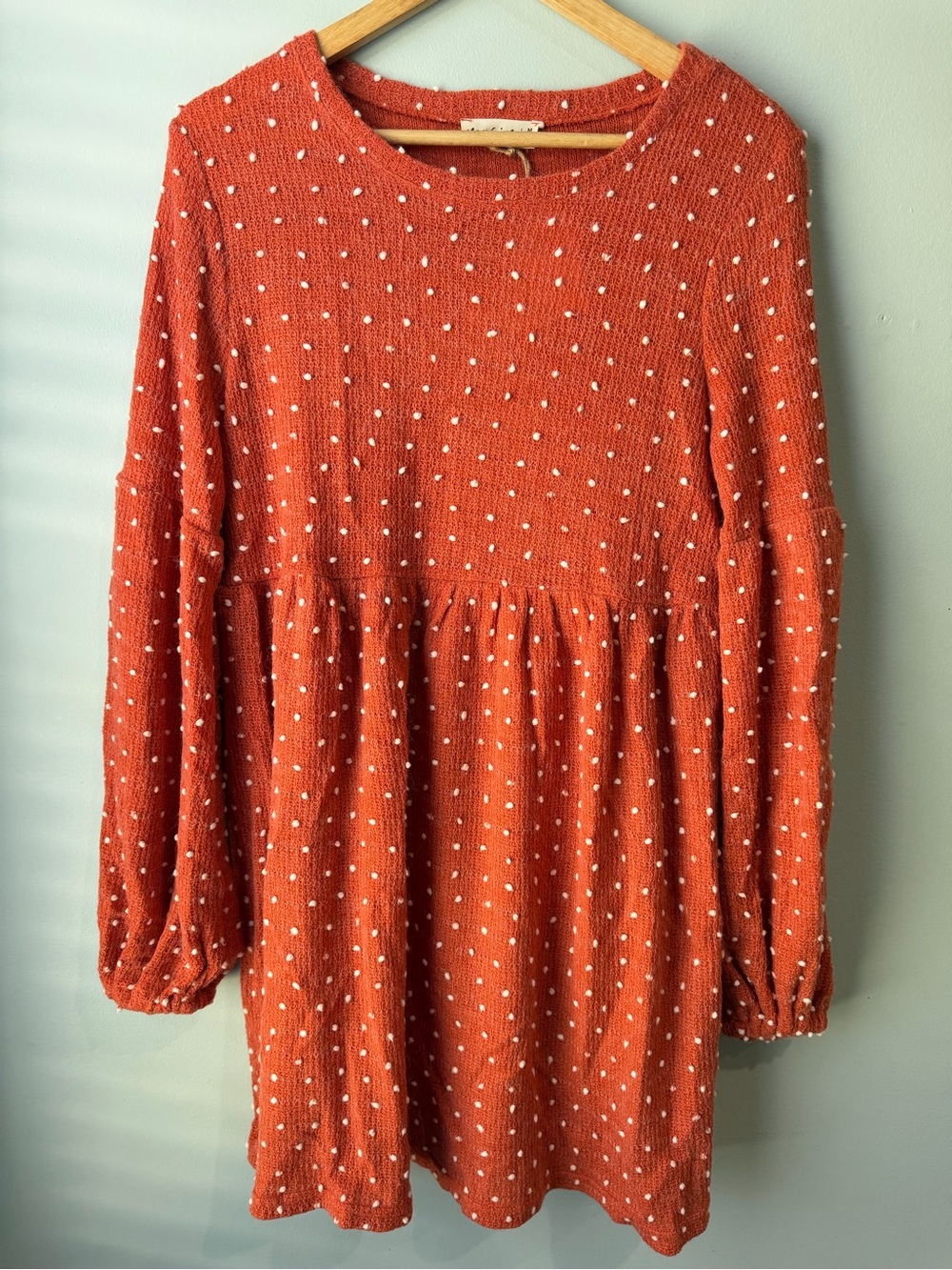 New In Boutique Orange Polka Dot Long Sleeve Tunic Dress Size M